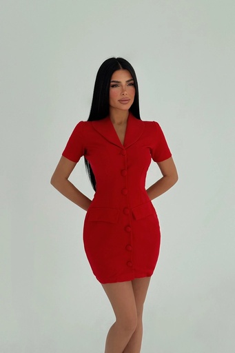 Red Button Detail Mini Dress