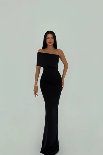 Black Madonna Collar Long Dress
