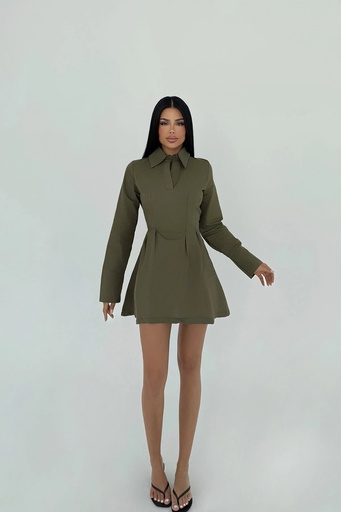 Khaki Herda Flared Dress