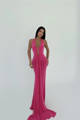 Fuchsia Back Detail Long Dress