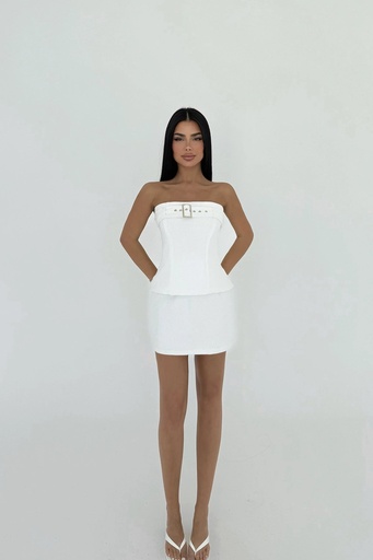 White Belt Detail Skirt Suit
