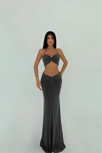 Anthracite Pearl Detail Skirt Suit