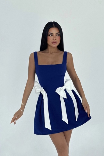 Navy Blue Bow Detailed Suspender Dress