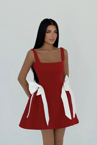 Red Bow Detailed Suspender Dress