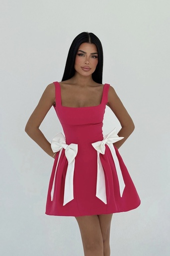 Fuchsia Bow Detailed Suspender Dress