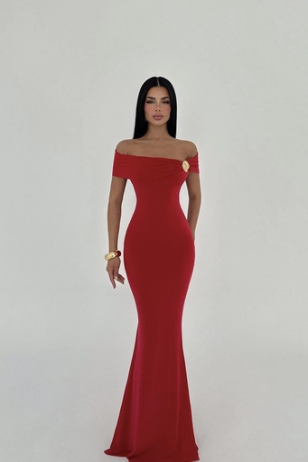 Red Seridie Seashell Detail Long Dress