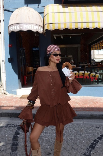 Brown Lace Detail Dress