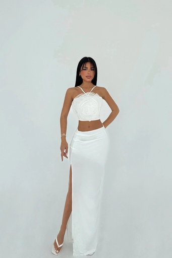 White Rose Detail Skirt Suit