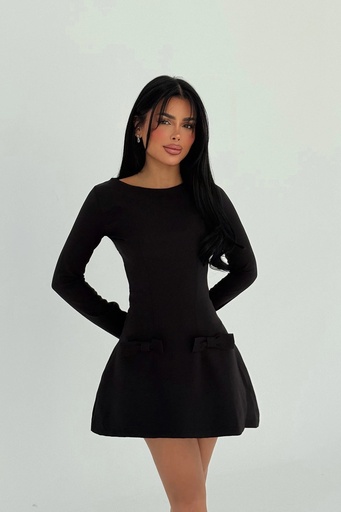 Black Bow Detail Mini Dress