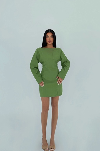 Green Pocket Detail Long Dress