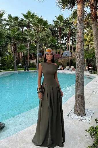 [ATE-2927] Khaki Bimala Boat Neck Dress 