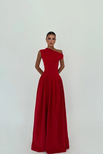 Red Bimala Boat Neck Dress