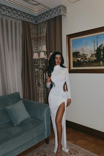 White Rose Detail Long Dress