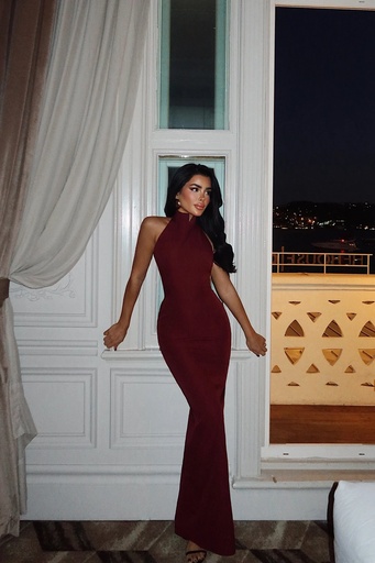 Doria Long Dress in Cherry Maroon