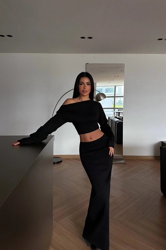 Black Long-Sleeve Skirt Suit