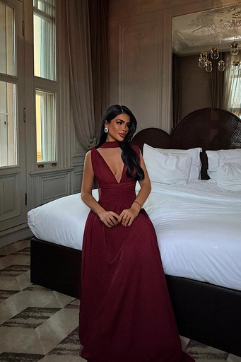 Burgundy Gathered Detail Dress