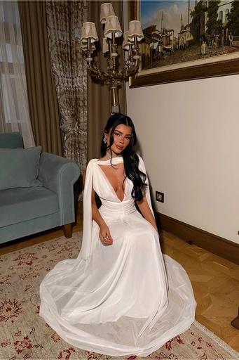 White Dress with Gathered Detail